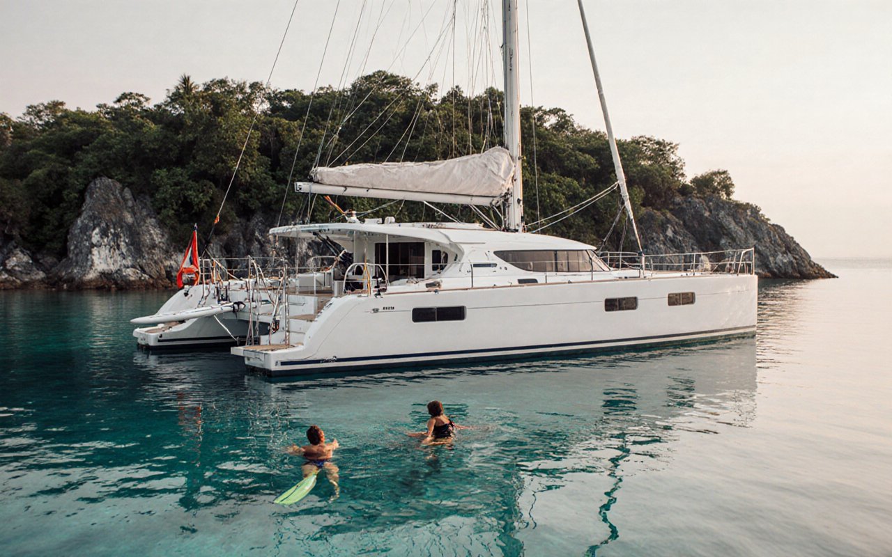 Lagoon 52 catamaran at anchor