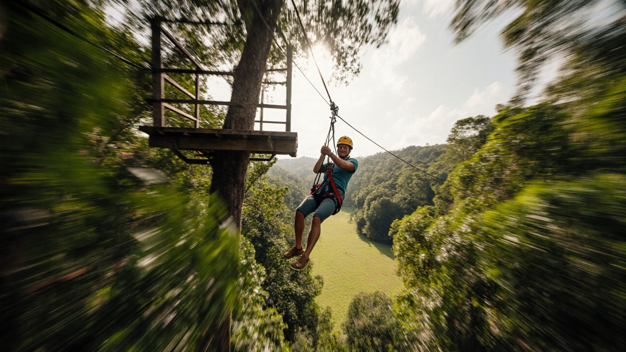 Zipline platform with jungle canopy view on Koh Samui